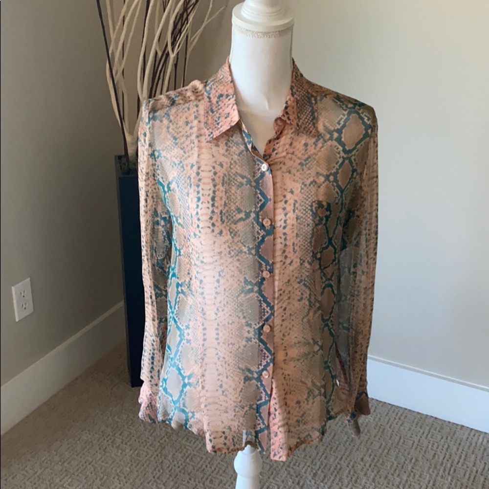 EUC 100% silk sheer button up